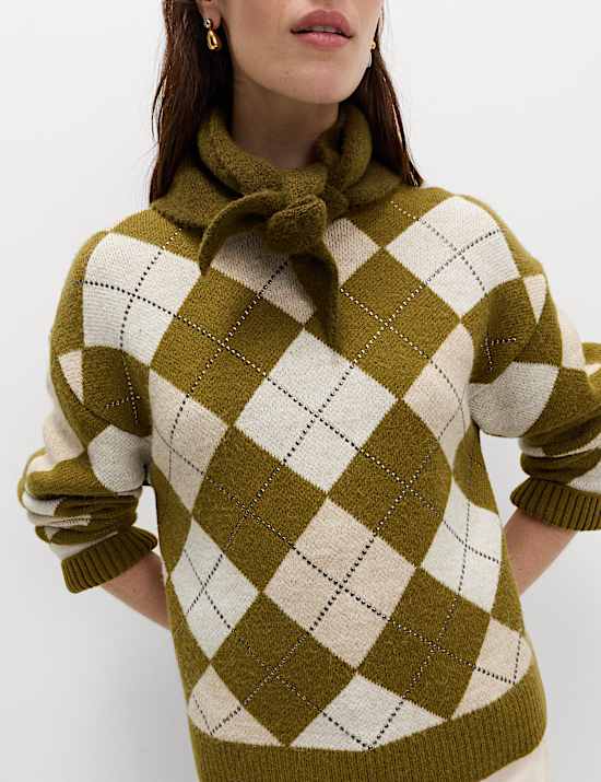 Slim-fit trui met ronde hals, argylepatroon en wol