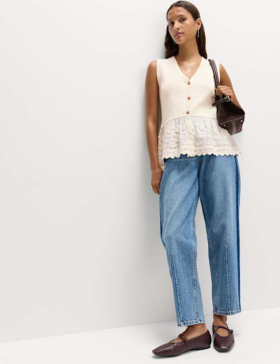 Cotton Blend Broderie Waistcoat