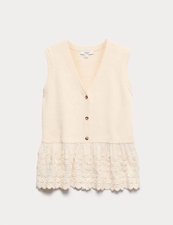 Cotton Blend Broderie Waistcoat