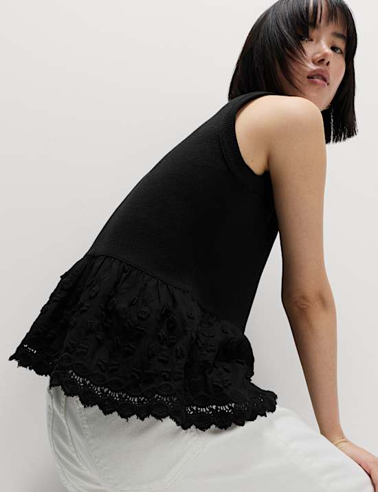 Cotton Blend Broderie Waistcoat