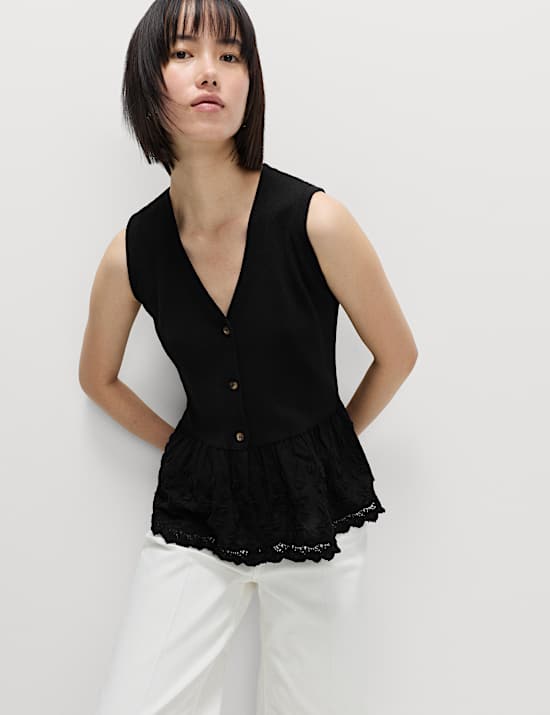 Cotton Blend Broderie Waistcoat