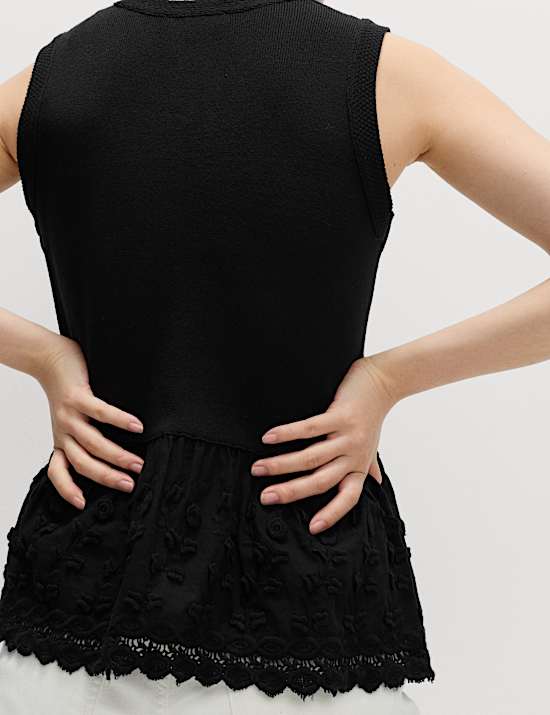 Cotton Blend Broderie Waistcoat