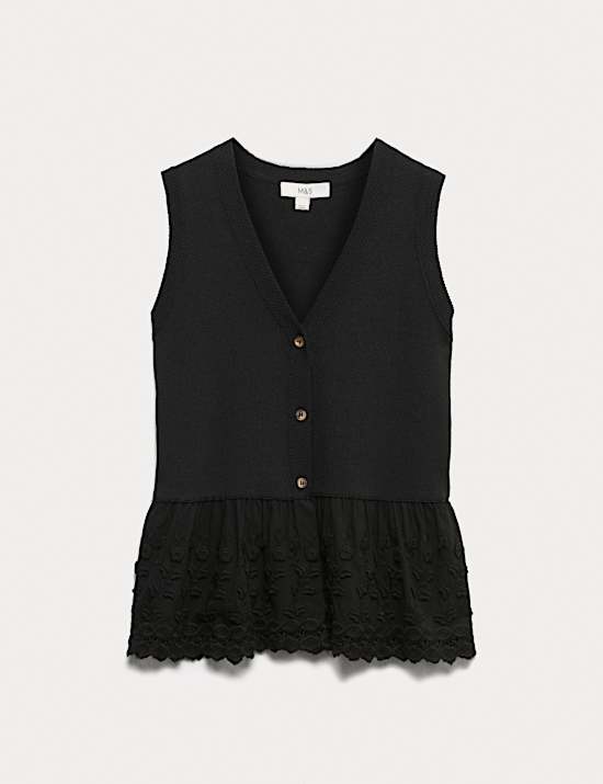 Cotton Blend Broderie Waistcoat