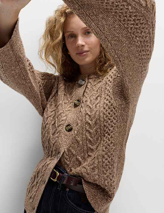 Cable Knit Button Front Cardigan