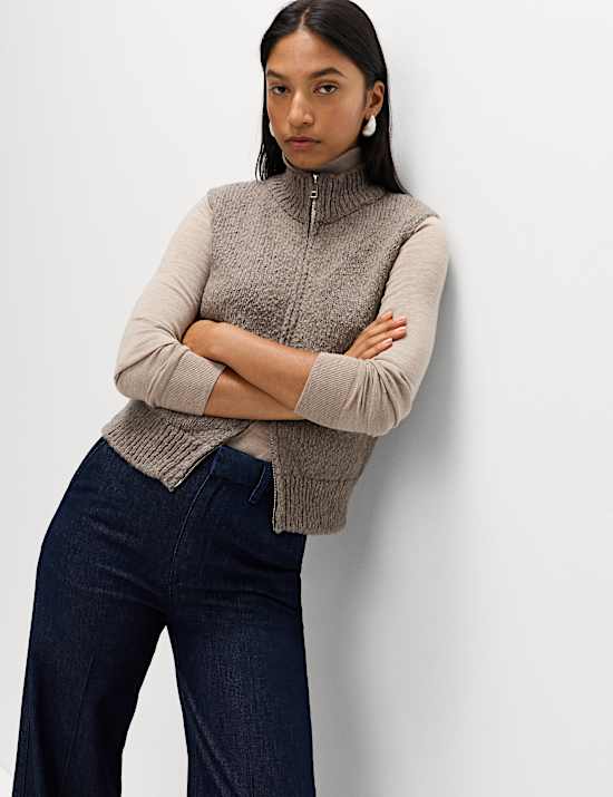 Bouclé-gebreid, katoenrijk gilet met rits