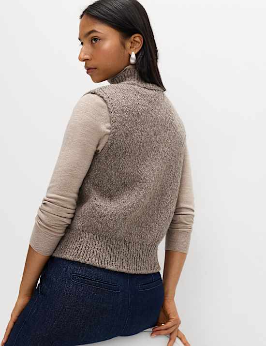 Cotton Rich Boucle Zip Up Knitted Waistcoat