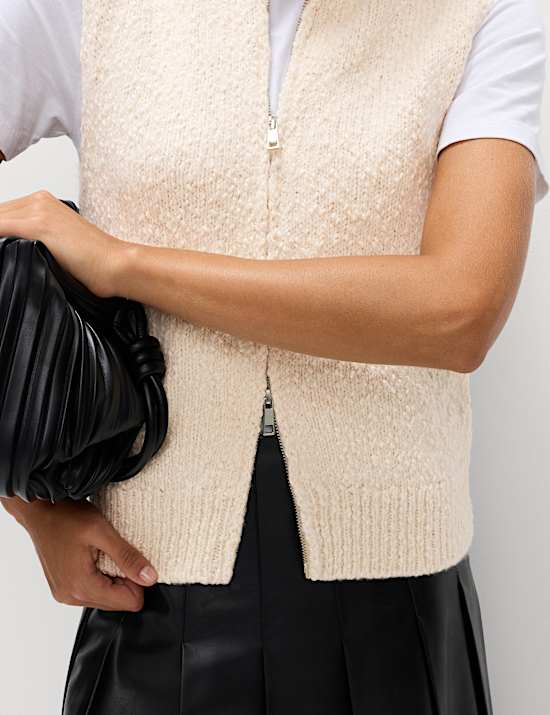 Cotton Rich Boucle Zip Up Knitted Waistcoat