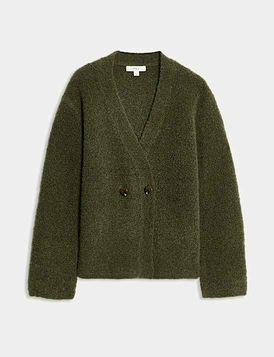 Gilet en laine bouclée ultra-doux à col en V et fermeture avant boutonnée