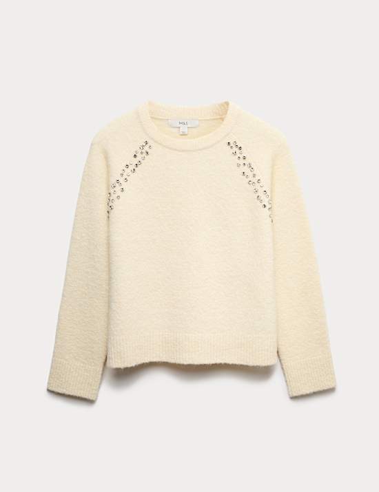 Μάλλινο πουλόβερ διακοσμημένο με μπούκλες