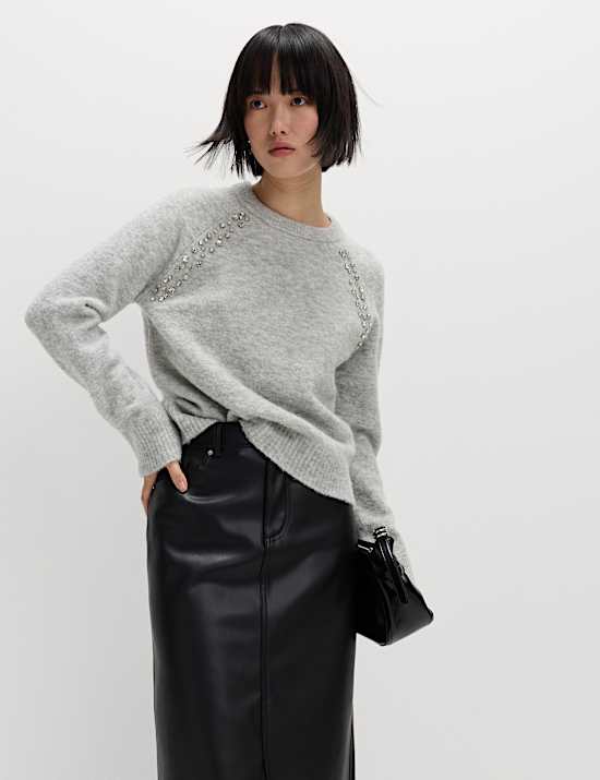 Boucle Embellished Jumper With Wool