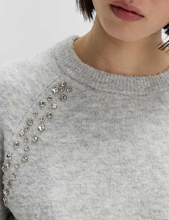 Boucle Embellished Jumper With Wool