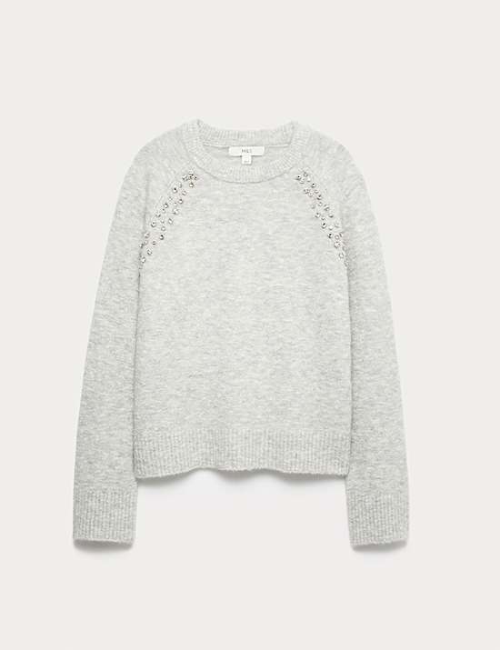 Boucle Embellished Jumper With Wool