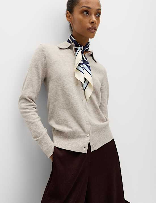 Collared Slim Fit Cardigan with Wool