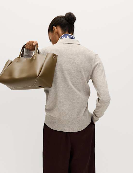 Collared Slim Fit Cardigan with Wool