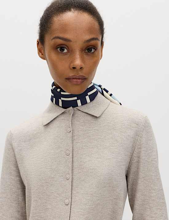 Collared Slim Fit Cardigan with Wool