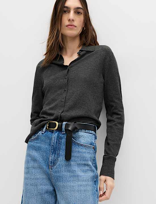 Collared Slim Fit Cardigan with Wool