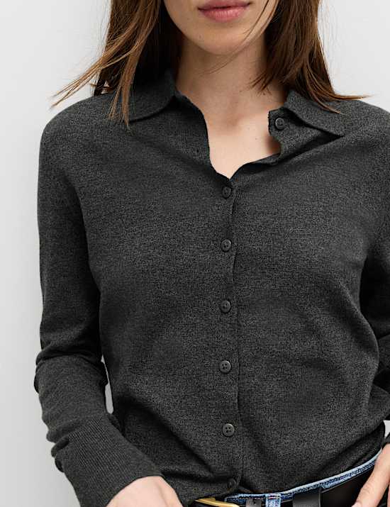 Collared Slim Fit Cardigan with Wool