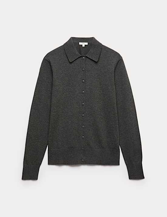 Collared Slim Fit Cardigan with Wool