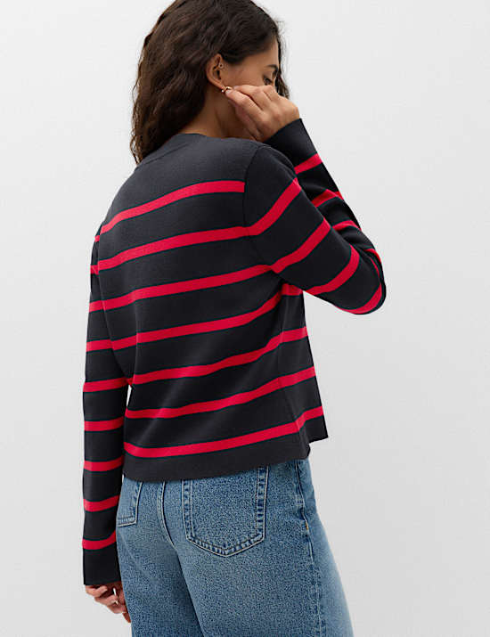 Striped Crew Neck Knitted Jacket