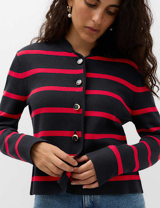 Striped Crew Neck Knitted Jacket
