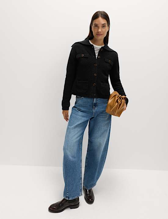 Boucle Collared Knitted Jacket with Wool