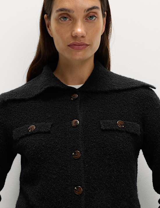Boucle Collared Knitted Jacket with Wool