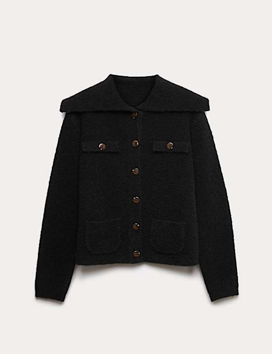 Boucle Collared Knitted Jacket with Wool