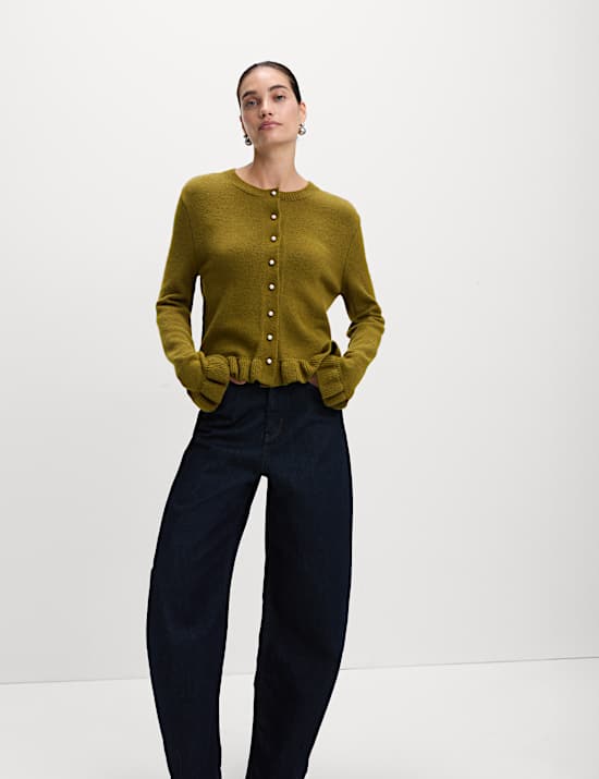 Textured Frill Detail Cardigan with Wool