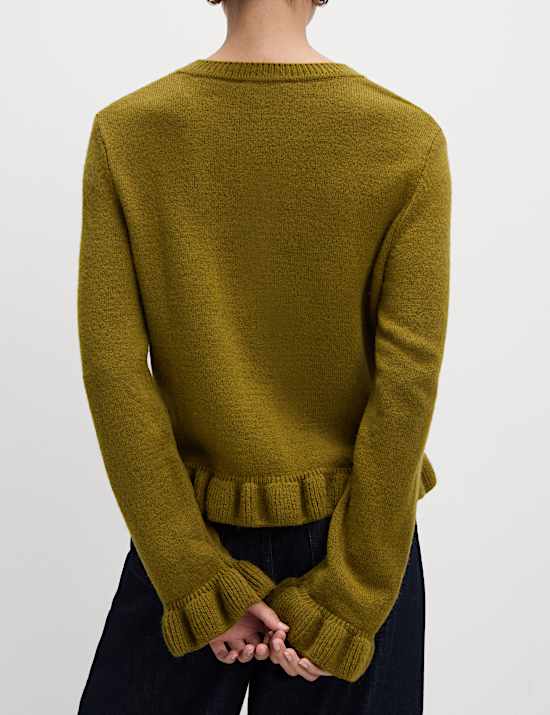 Textured Frill Detail Cardigan with Wool