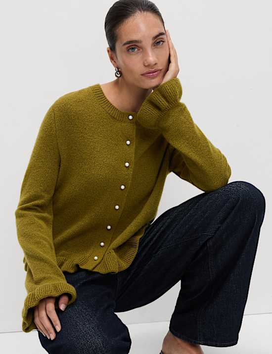 Textured Frill Detail Cardigan with Wool