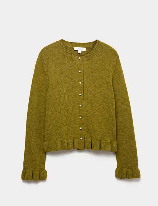 Textured Frill Detail Cardigan with Wool