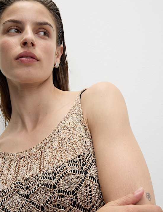 Gaun Midi rajutan Pointelle Logam