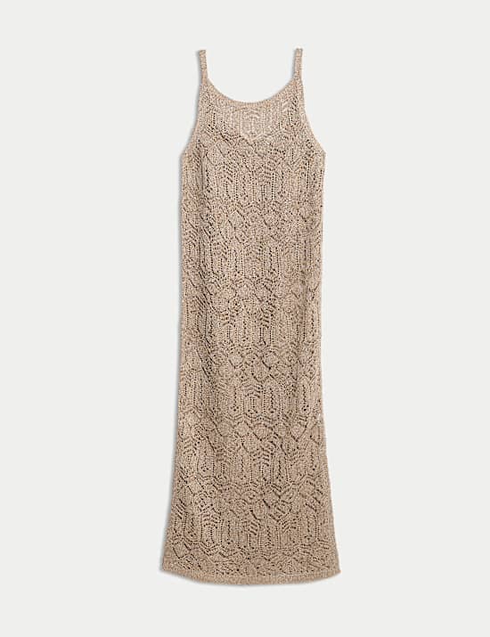 Gaun Midi rajutan Pointelle Logam