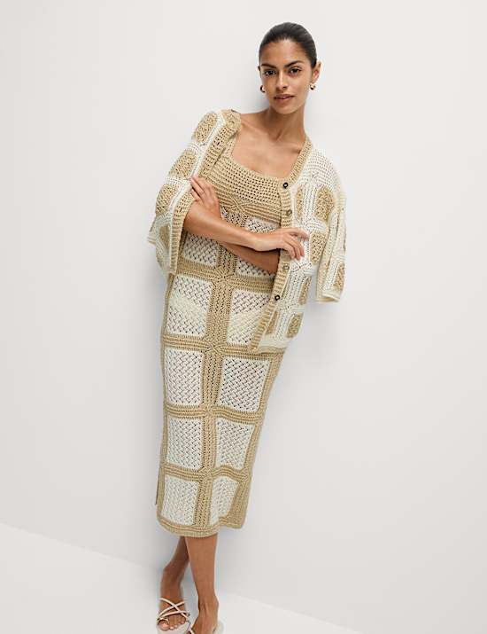 Μίντι μεταλλιζέ φόρεμα με τετράγωνη λαιμόκοψη, με υψηλή περιεκτικότητα σε βαμβάκι