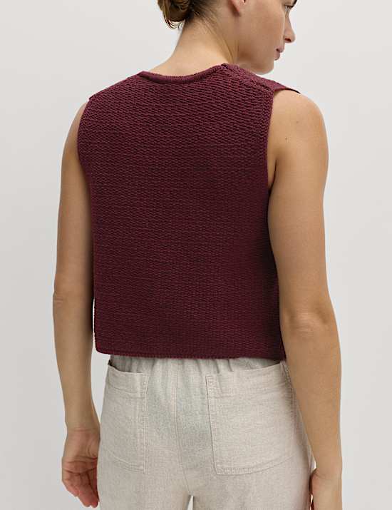 Cotton Blend Textured Tie Front Waistcoat