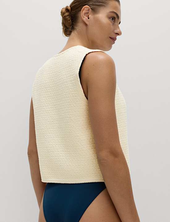 Cotton Blend Textured Tie Front Waistcoat