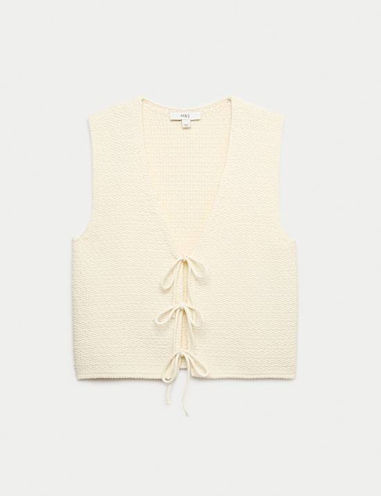 Cotton Rich Textured Tie Front Waistcoat