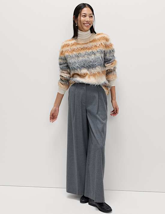 Striped Crew Neck Relaxed Jumper with Wool