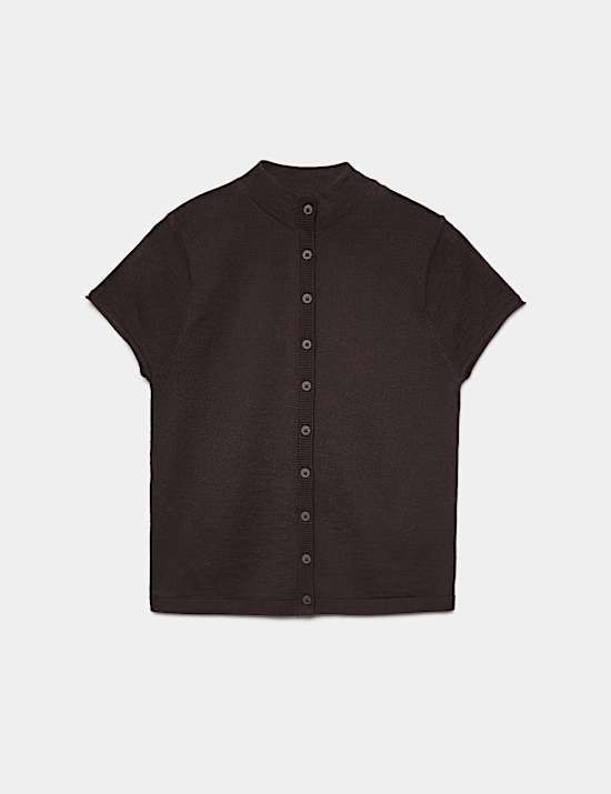 Cardigan &agrave; manches courtes 100 % laine m&eacute;rinos
