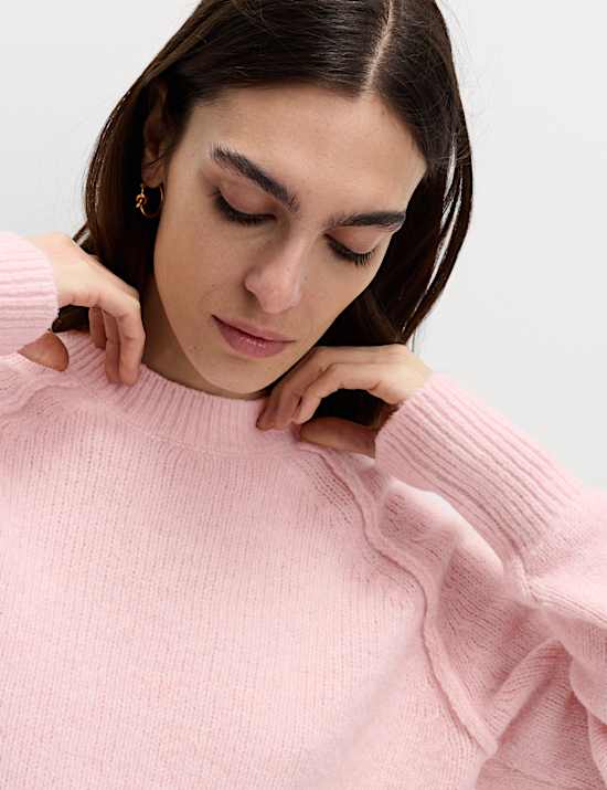 Textured Crew Neck Jumper with Wool