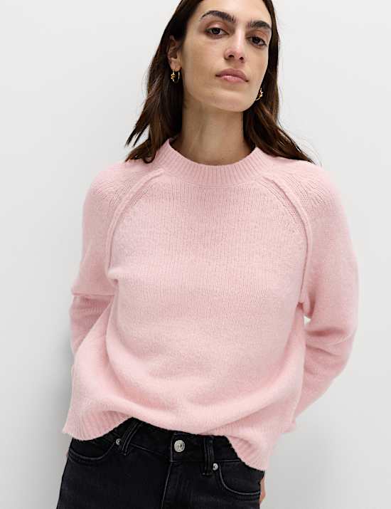 Textured Crew Neck Jumper with Wool