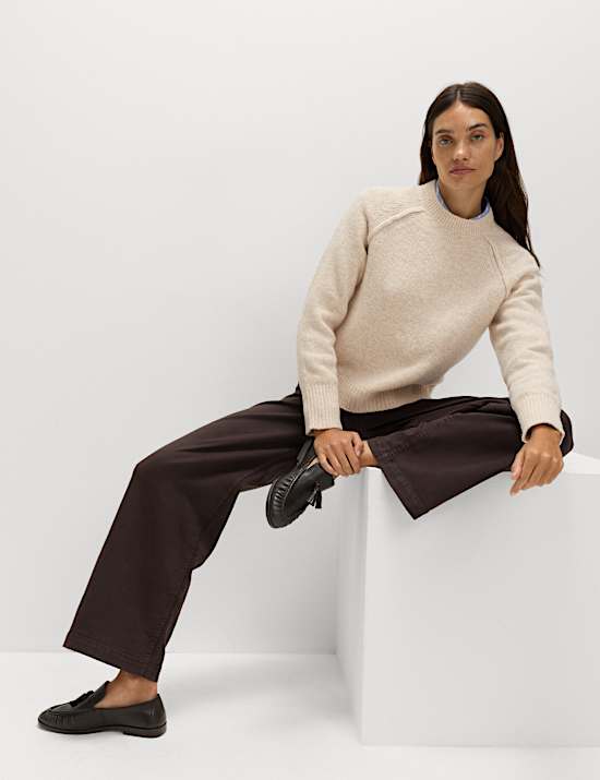 Textured Crew Neck Jumper with Wool
