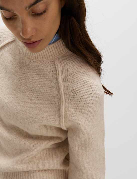 Textured Crew Neck Jumper with Wool