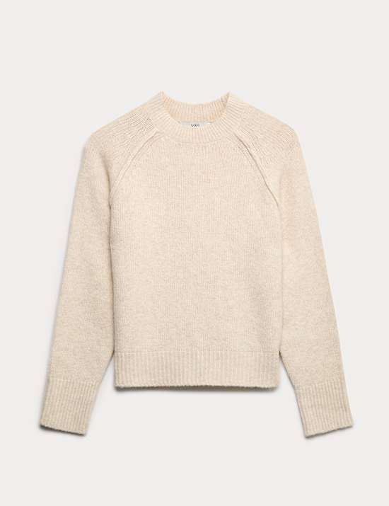 Textured Crew Neck Jumper with Wool