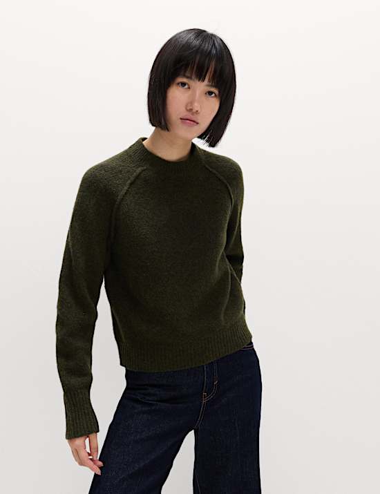 Textured Crew Neck Jumper with Wool
