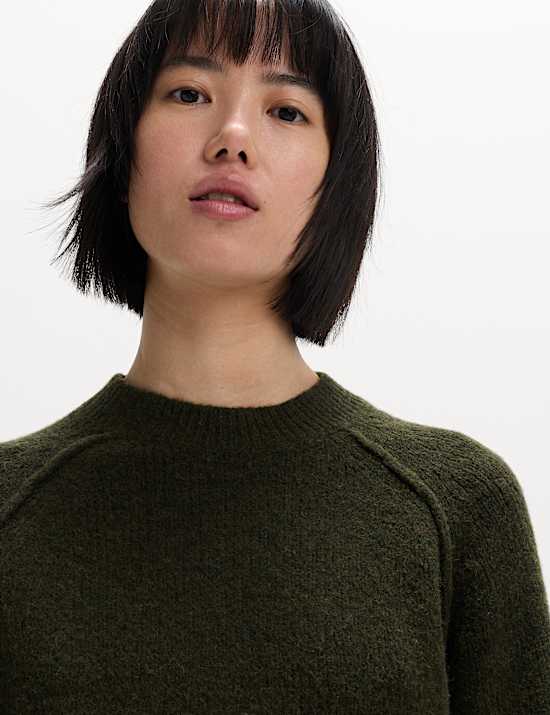 Textured Crew Neck Jumper with Wool