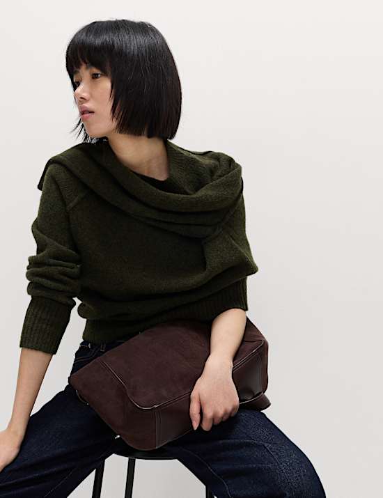 Textured Crew Neck Jumper with Wool