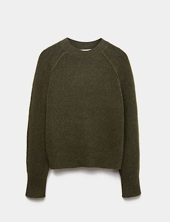 Textured Crew Neck Jumper with Wool