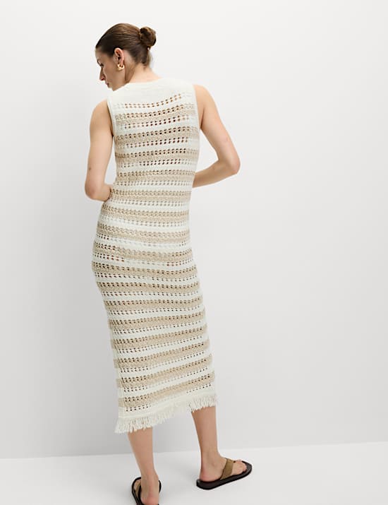 Robe en maille de coton &agrave; rayures