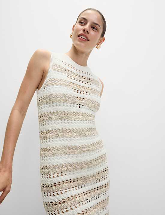 Robe en maille de coton &agrave; rayures